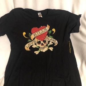 Ed Hardy by Christian Audigier, Love Kills Slowly Black Rhinestone Tee Shirt  XL